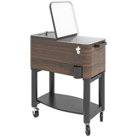Outsunny Outdoor Cooler Cart, Rolling Beverage Ice Chest, Rugged Steel Patio Cooler with Locking Wheels, 60 Quart Capacity for Poolside BBQs, Bro