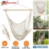 Hammock Chair Hanging Rope Seat Swing w/ Wooden Stick 220lbs Load for Patio Yard Porch Outdoor Bedroom Indoor